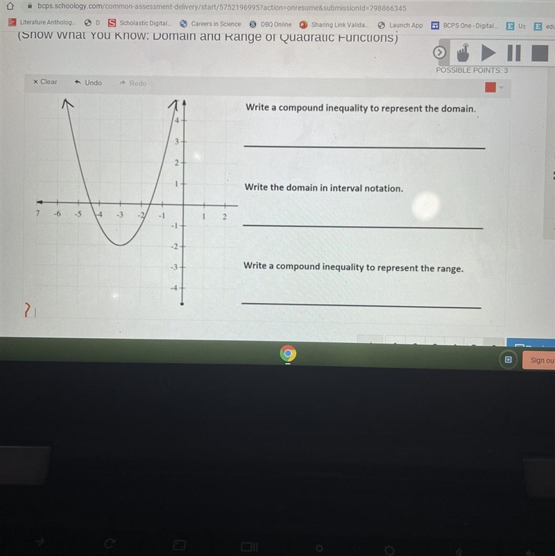 1. Write a compound inequality problem to represent the domain2. Write the domain-example-1