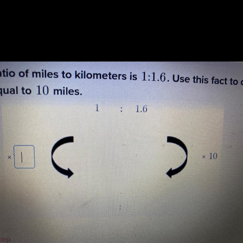 The ratio of miles to kilometers is 1:1.6. Use this fact to complete the workings-example-1