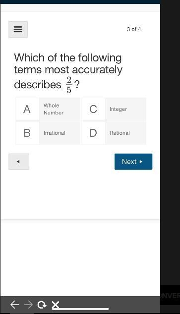 Classify 2-5 , what is it whole number integers irrational rational-example-1