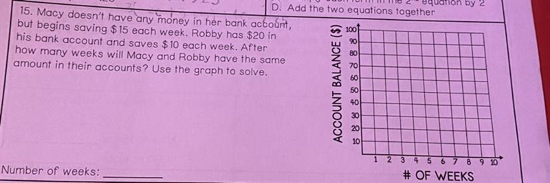 15. Macy doesn't have any money in her bank account, but begins saving $ 15 each week-example-1