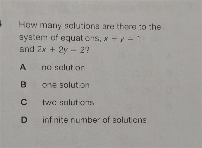 How many solutions are there to the system of equations x+y=1 and 2x+2y=2?-example-1