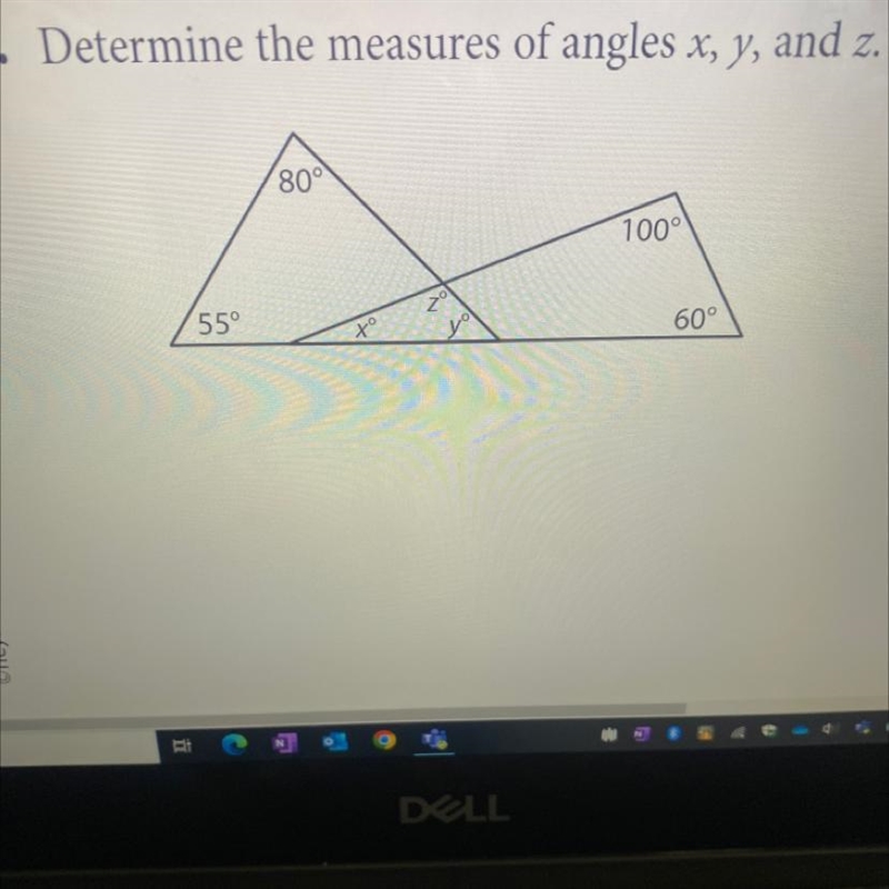 Determine the measures of angles X, Y, and Z-example-1