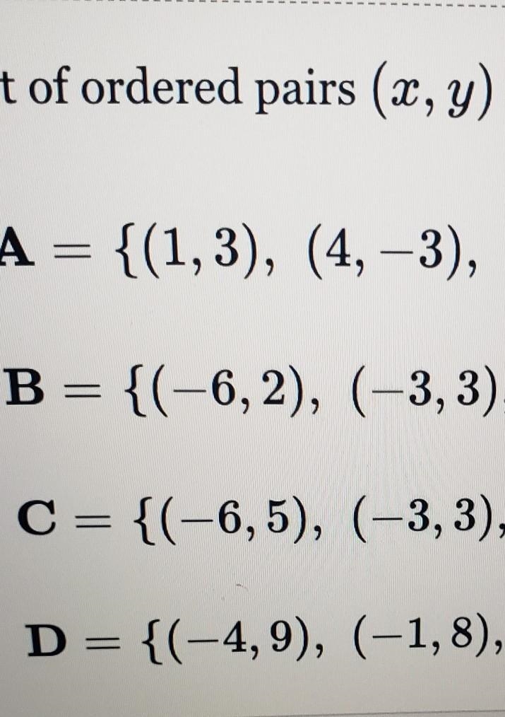 Which set of ordered pairs X Y can represent a linear function ?-example-1