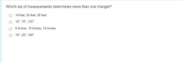 Which measurements determine more than one triangle?-example-1