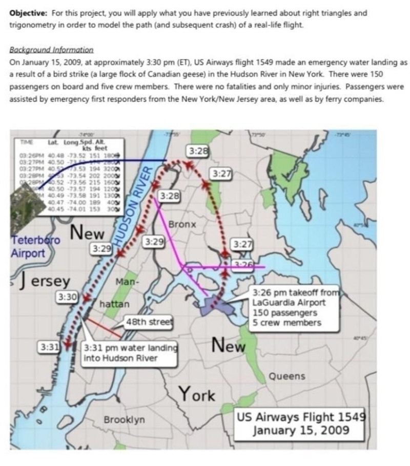 Trig Project 1.) The plane left LaGuardia Airport at 3:25 pm and, about two minutes-example-1