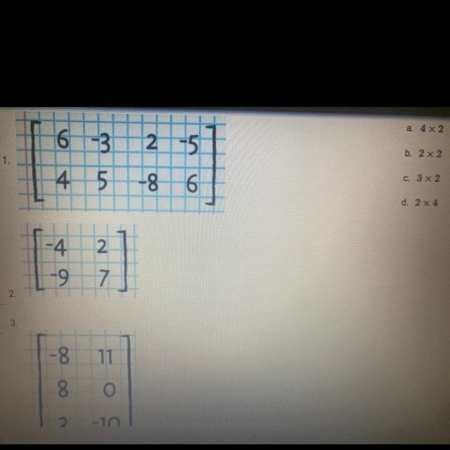 Match each matrix on the left to the dimensions of a Matrix on the right that can-example-1