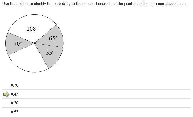 Use the spinner to identify the probability to the nearest hundredth of the pointer-example-1