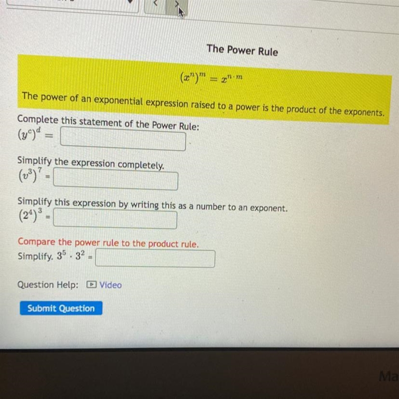 The power of an exponential expression raised to a power is the product of the exponents-example-1