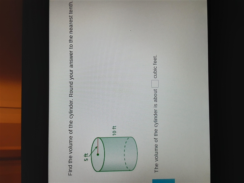 Fund the volume of the cylinder. Round your answer to the nearest tenth.-example-1