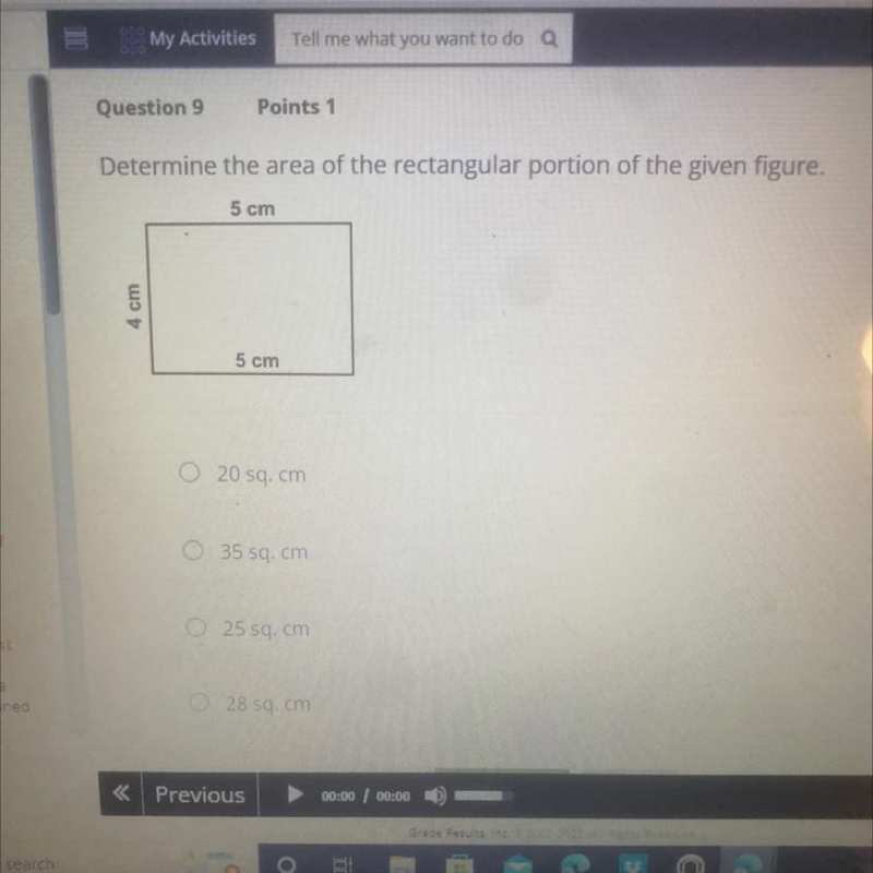 Determine the area of the rectangular portion of given figure-example-1