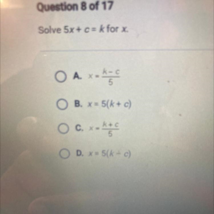 Slice for 5x+c=k for x-example-1