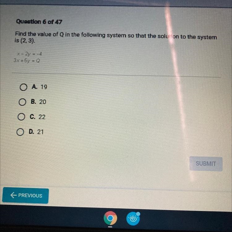 Find the value of Q in the following system so that the solution to the system is-example-1