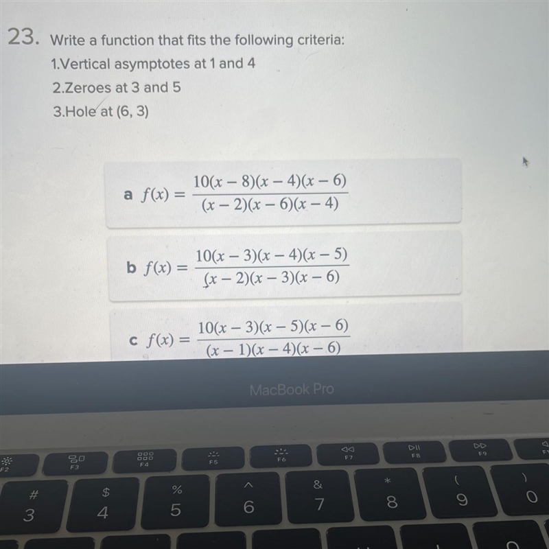 Write a function that fits the following criteria:1. Vertical asymptotes at 1 and-example-1