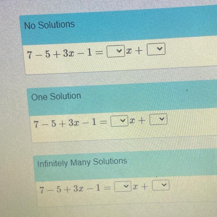 "use the drop down menus to completeeach equation so the statement about itssolution-example-1