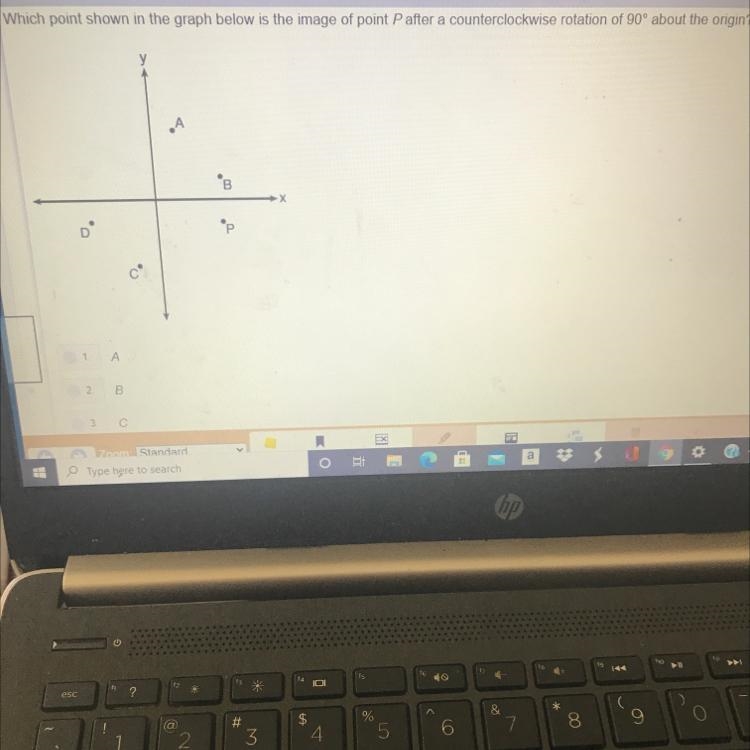 Which point shown in the graph below is the image of point P after a counterclockwise-example-1