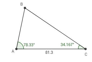 Points A and B are on opposite sides of a lake. A point C is 81.3 meters from A. The-example-1