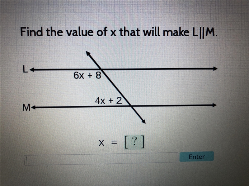 Find the value of x that will make L||M-example-1