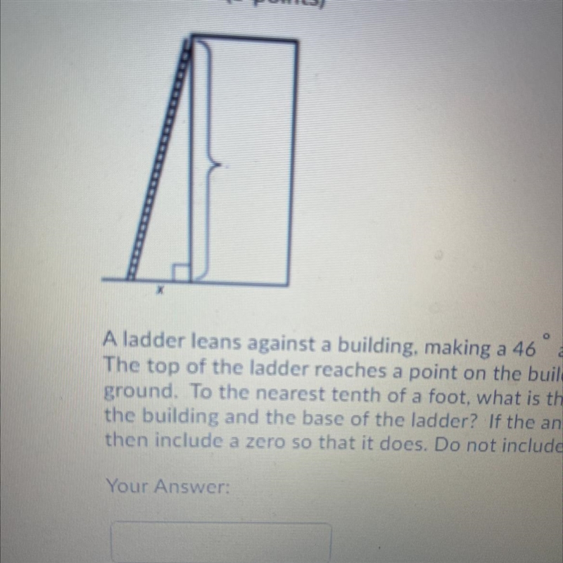 A ladder leans against a building, making a 46 angle of elevation with the ground-example-1