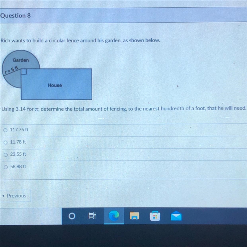 Using 3.14 determine the total amount of fencing, to the nearest hundredth of a foot-example-1