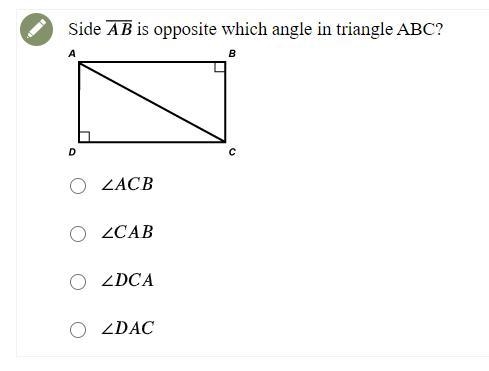 Side AB is opposite which angle in triangle ABC?-example-1