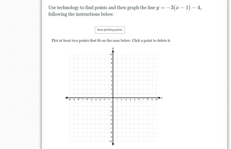 Use technology to find points and then graph the line y=-3(x-1)-4,y=−3(x−1)−4, following-example-1