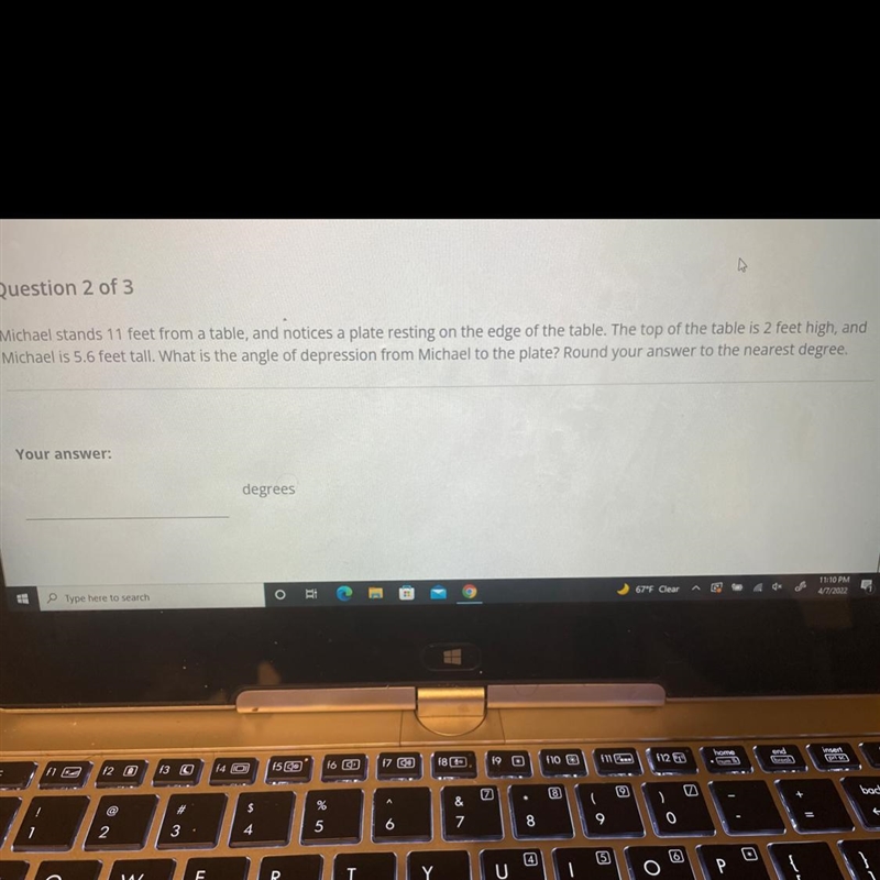 What is the angle of depression from micheal to the plate?-example-1