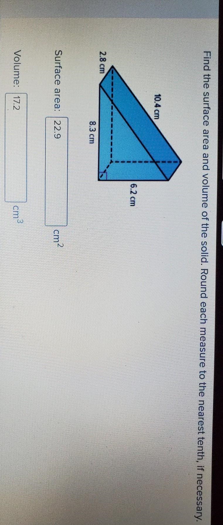 Find the surface area and volume of the solid given.-example-1