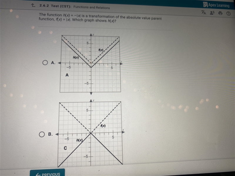 Please help! Functions and relations. The function h(x)= -|x| is a transformation-example-1