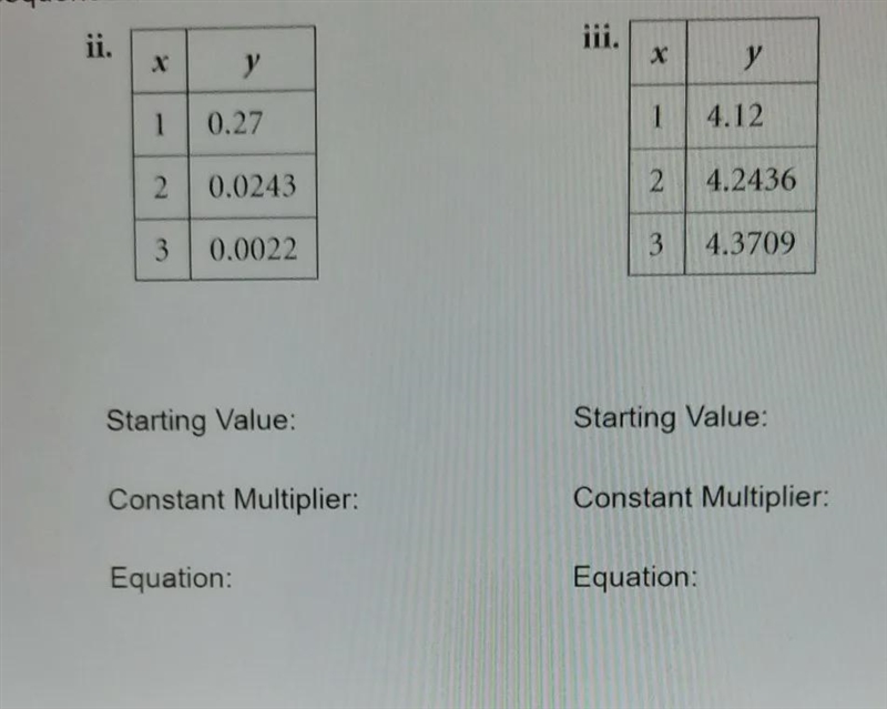 Give the starting value, constant multiplier and equations for each of the following-example-1