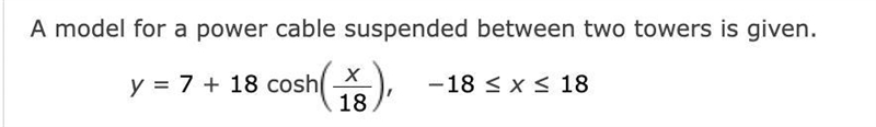 (b) Find the heights of the cable at the towers and at the midpoint between the towers-example-1