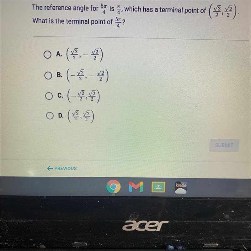 The reference angle for 5 is 1, which has a terminal point ofWhat is the terminal-example-1