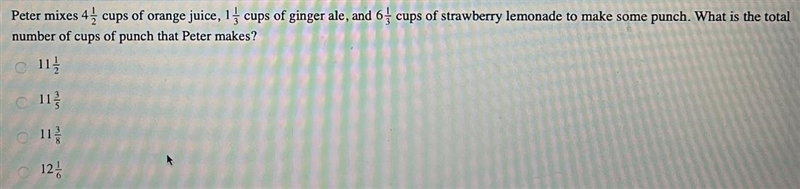 Peter mixes 4 cups of orange juice, 1 cups of ginger ale, and 6 cups of strawberry-example-1