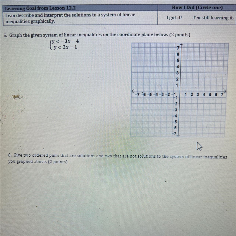 5. Graph the given system of linear inequalities on the coordinate plane below. (2 points-example-1