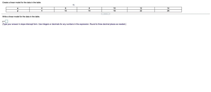 Create a linear model for the data in the table.-example-1