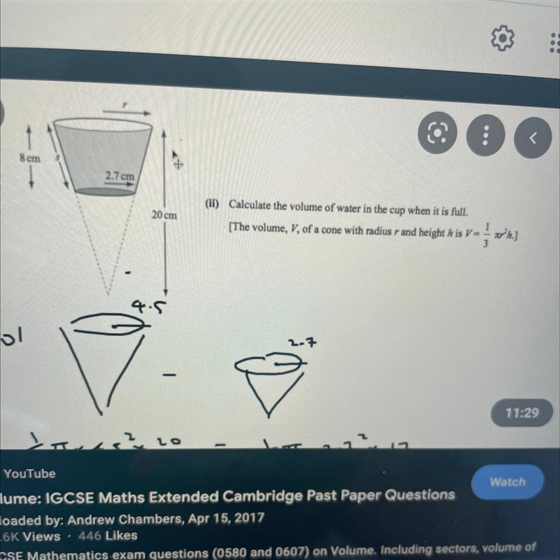 Calculate the volume of water in the cup when it is full-example-1