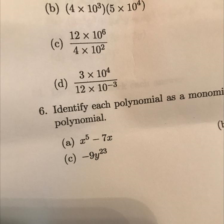 Identify each polynomial as a monomial, binomial or a trinomial. Give the degree of-example-1