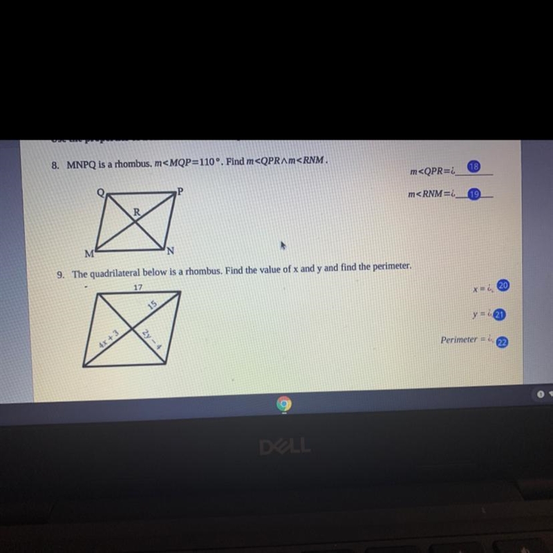 I need help finding the value of x and y. Then finding the perimeter.-example-1