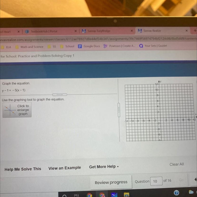 2-2: MathXL for School: Practice and Problem Solving Copy1Graph the equation.y-1 = -5(x-example-1