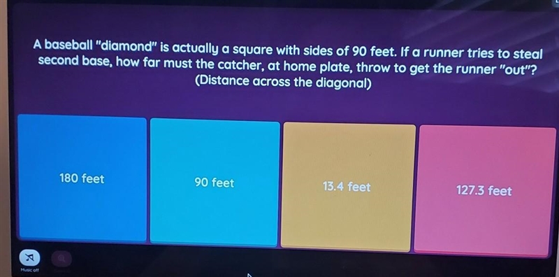 a baseball "diamond" is actually a square with sides of 90 feet. If a runner-example-1