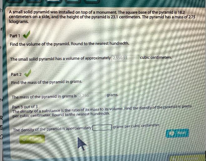 Help with homework please .Part 2. Find the mass of the pyramid in grams.-example-2