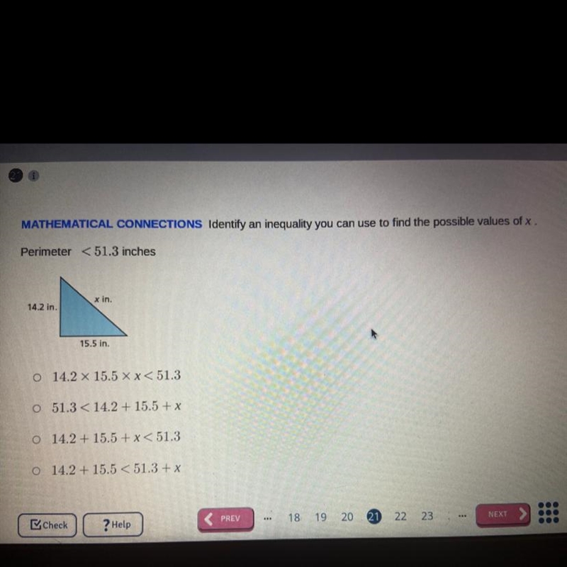 Identify an inequality you can use to find the possible values of X. Perimeter &lt-example-1