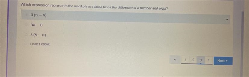 Which expression represents the word phrase three times the difference of a number-example-1