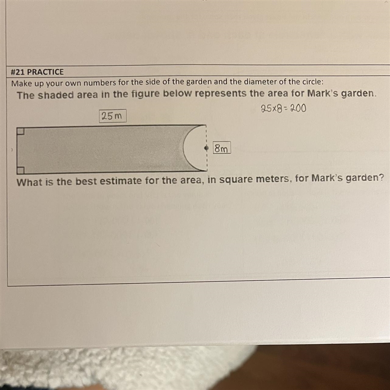 What is the best estimate for the area in square meters for marks garden-example-1