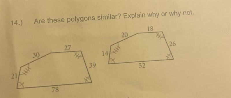 Are these polygons similar ? Explain why or why not.-example-1