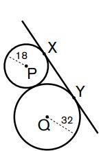 Circles P and Q are externally tangent to each other and have radii 18 meters and-example-1