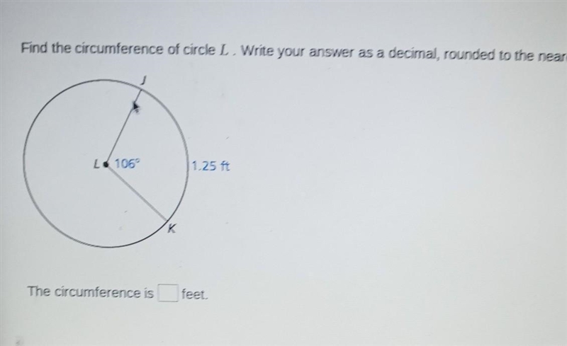 find the circumference of the circle L. Write your answer as a decimal, rounded to-example-1