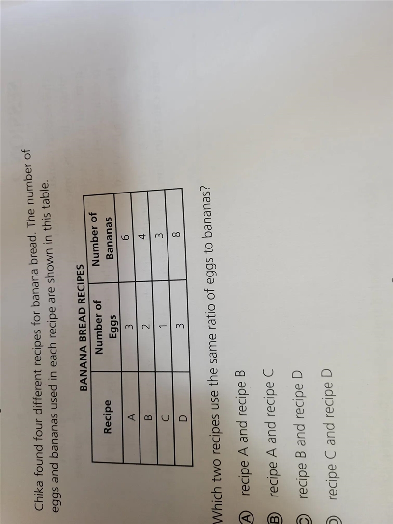 2 Chika found four different recipes for banana bread. The number of eggs and bananas-example-1