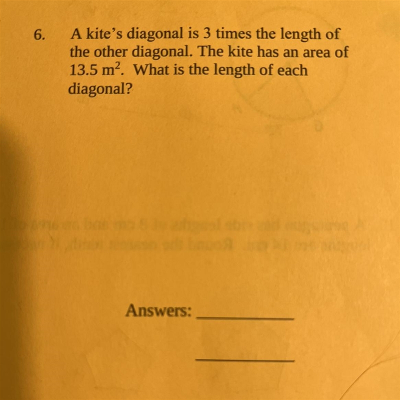 A kite’s diagonal is 3 times the length of the other diagonal. the kite has an area-example-1