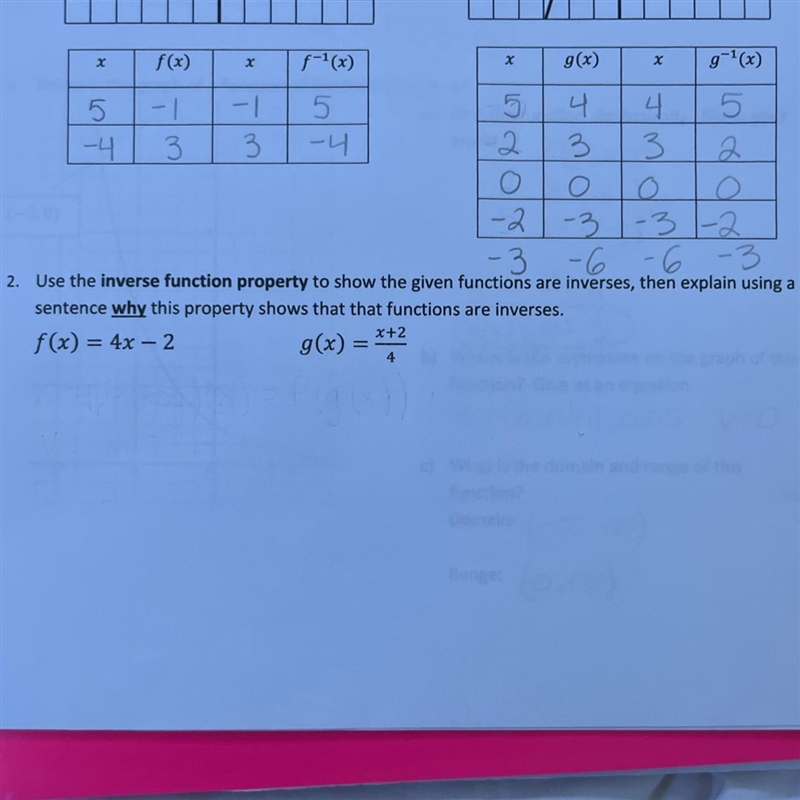 Use the inverse function property to show the given functions are inverses, then explain-example-1