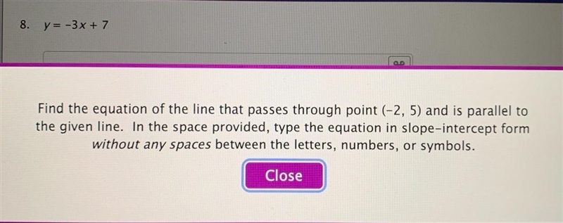 Find the equation of the line that passes through point (-2,5) and is parallel to-example-1